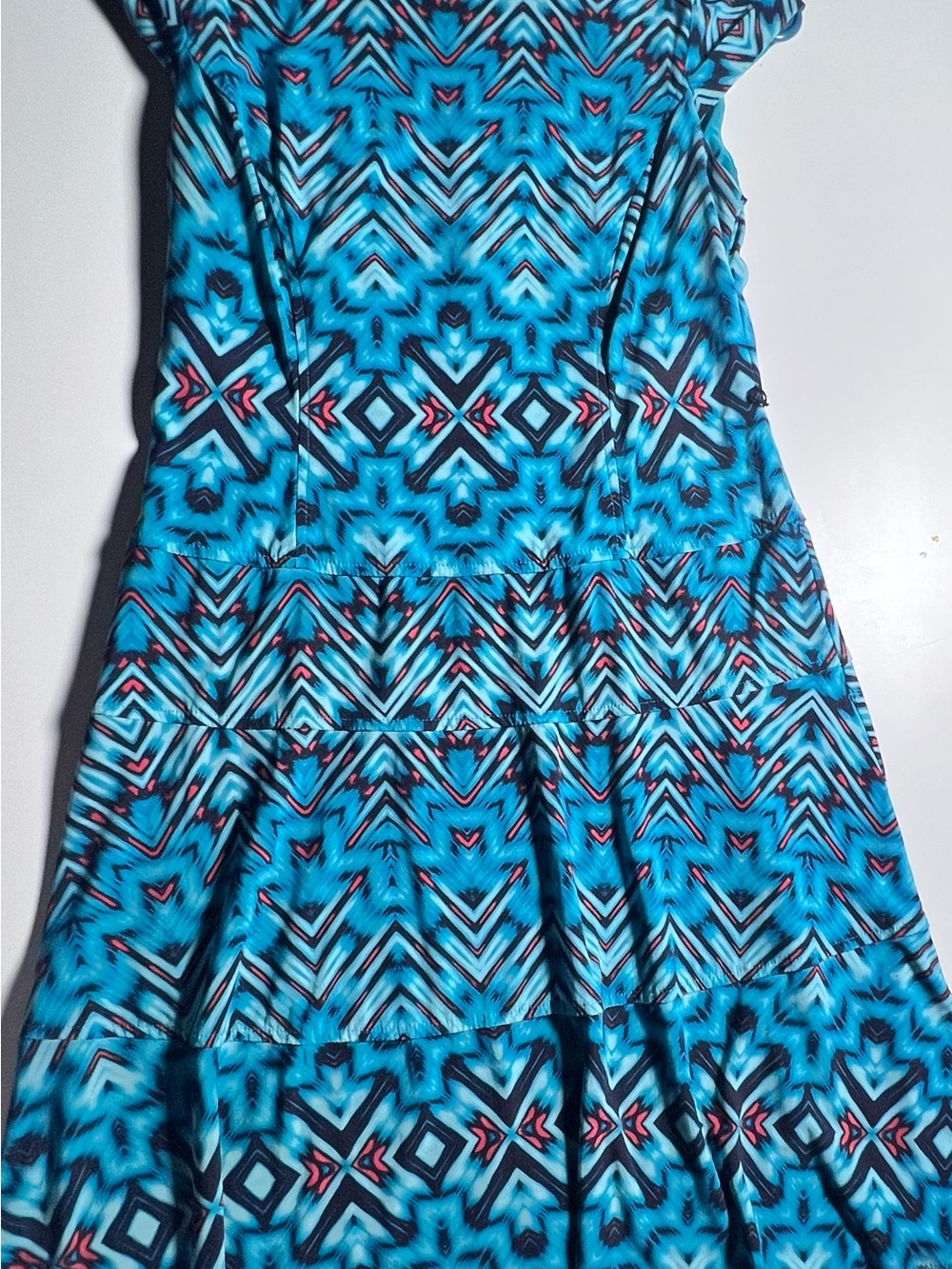 Anne Klein Teal and Coral Patterned Dress